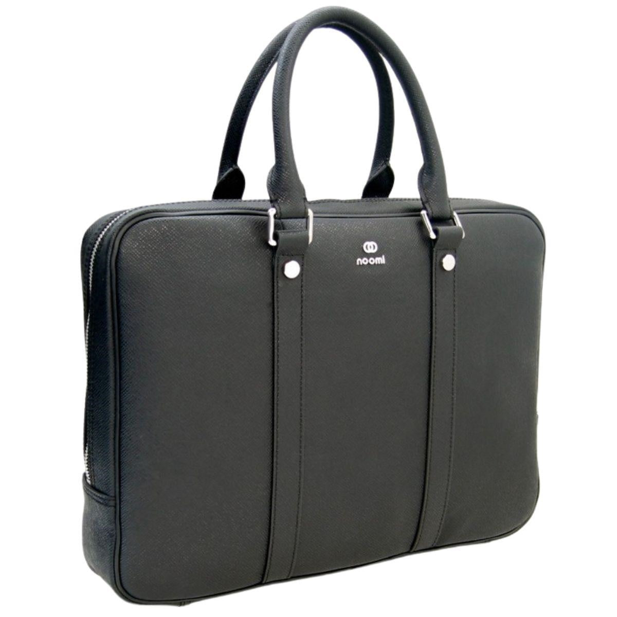 Borsa portacomputer in pelle nera con tracolla, 38x7,5x29 cm