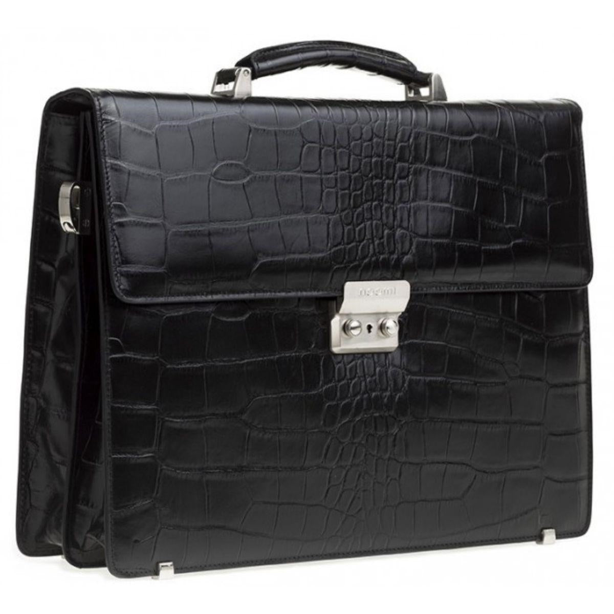 Cartella nera in pelle stampa cocco King, 42x12H31 cm