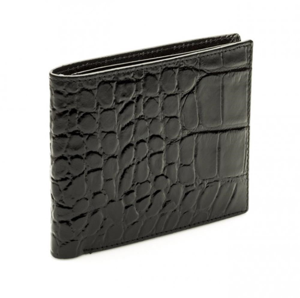 Portafoglio da uomo in pelle nera stampa cocco, 11,5x9 cm