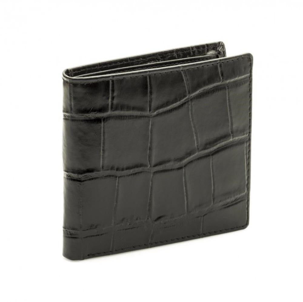 Portafoglio da uomo in pelle nera stampa cocco, 10,5x11 cm