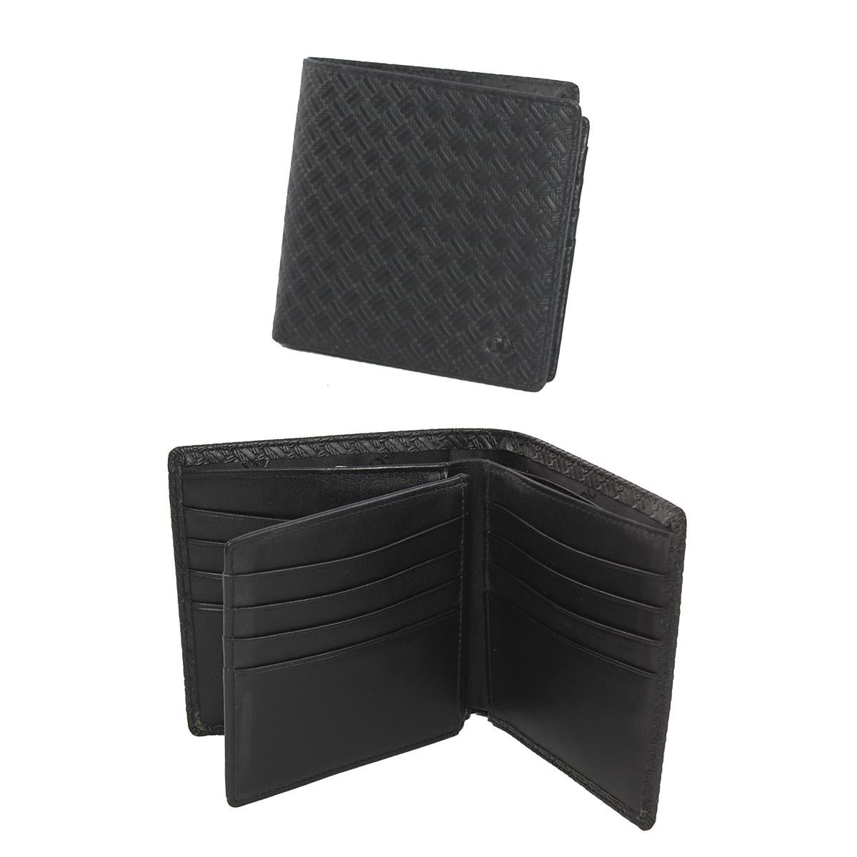 Portafoglio da uomo in pelle nera intrecciata, 10,5x11 cm