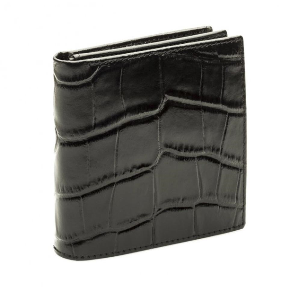 Portafoglio da uomo verticale in pelle nera stampa cocco, 10,5x11 cm