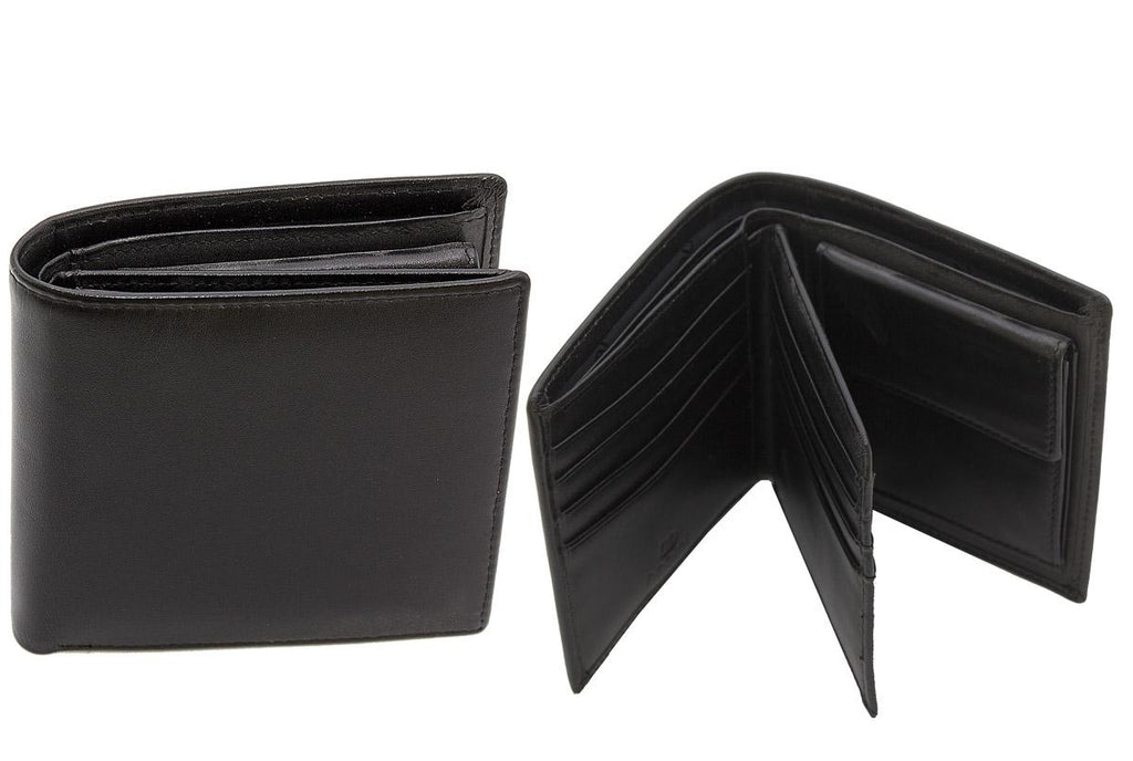 Portafoglio da uomo in pelle nera liscia con portamonete, 10,5x11 cm