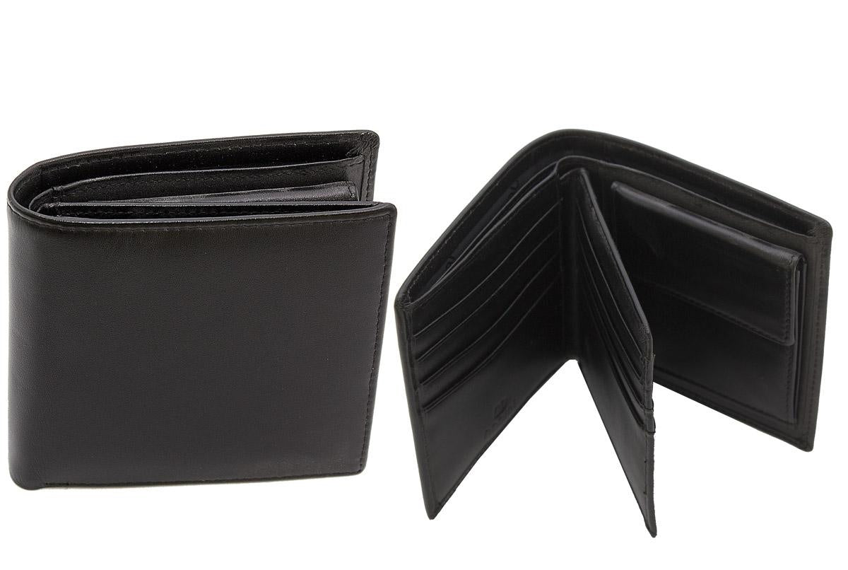 Portafoglio da uomo in pelle nera liscia con portamonete, 10,5x11 cm
