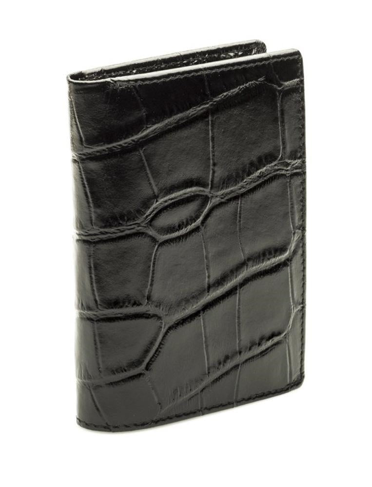 Portafoglio da uomo verticale in pelle nera stampa cocco, 12,5x9 cm