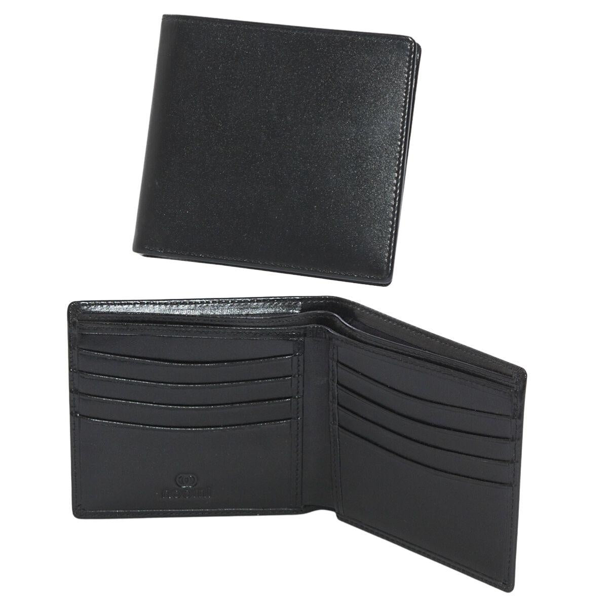 Portafoglio da uomo in pelle nera con otto scomparti per carte, 12x9,5 cm
