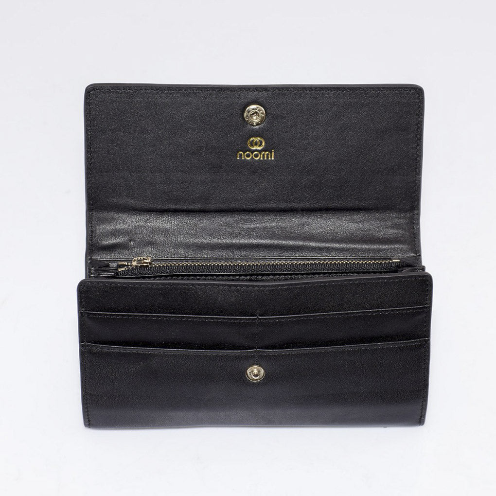Portafoglio nero in cuoio, 10,5x19 cm