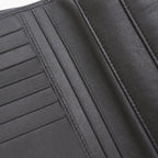 Portafoglio da donna in pelle nera liscia con patta a bottone, 12x19 cm