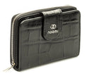 Portafoglio da donna in pelle nera stampa cocco con zip, 10,5x12 cm