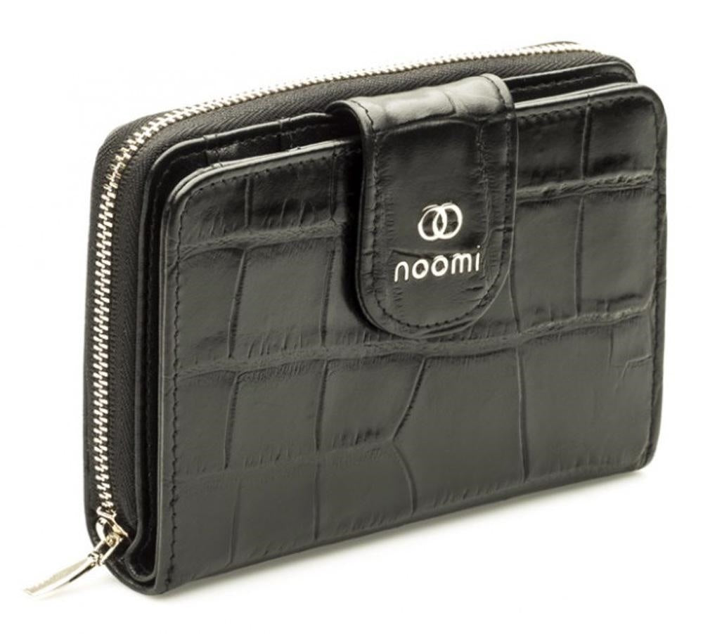 Portafoglio da donna in pelle nera stampa cocco con zip, 10,5x12 cm