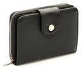Portafoglio da donna in pelle saffiano nera con zip e bottone, 10,5x12 cm