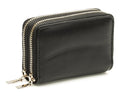 Portafoglio compatto in pelle nera a doppia zip, 7x10 cm