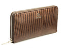 Portafoglio lungo da donna in pelle marrone stampa rettile con zip, 20x10,5 cm