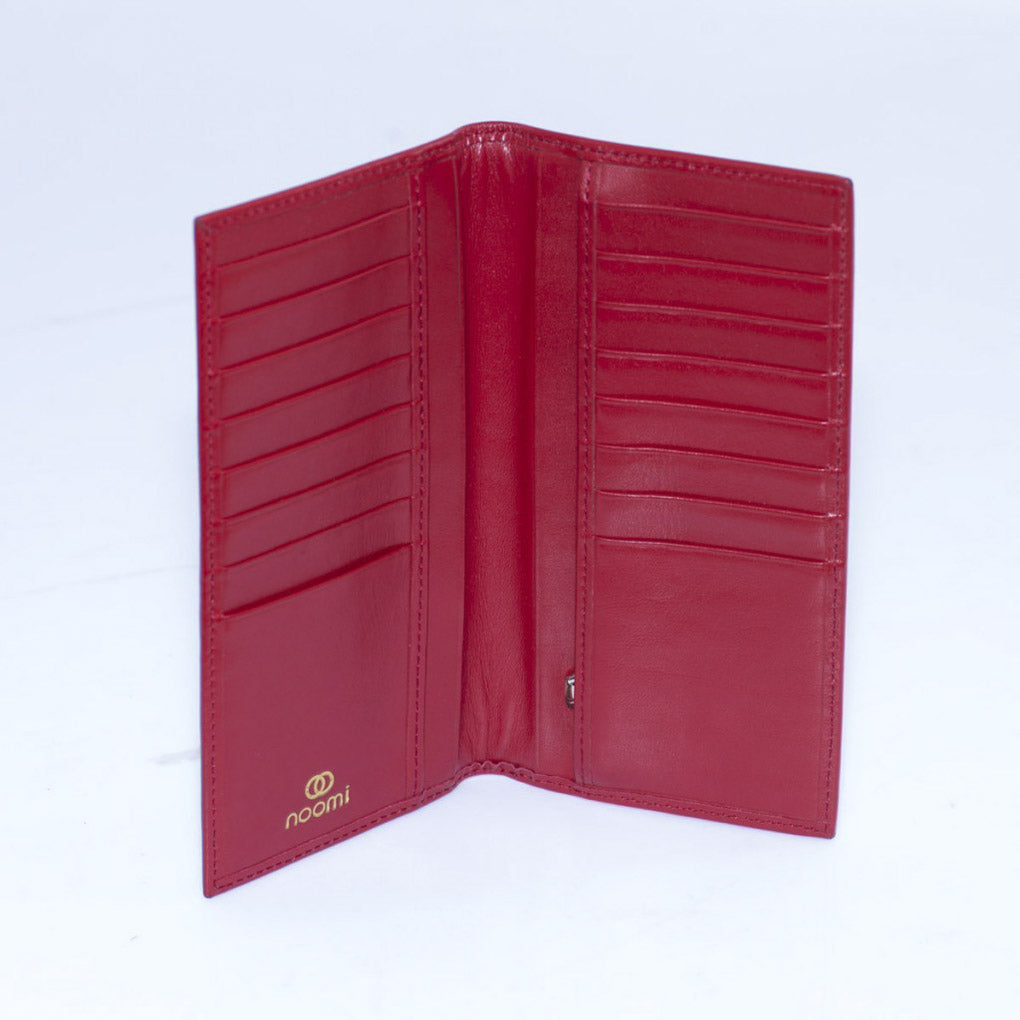 Portafoglio lungo sottile da donna in pelle rossa, 9x18 cm