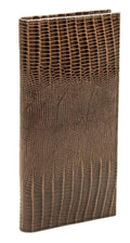 Portafoglio lungo sottile in pelle marrone stampa rettile, 9x18 cm