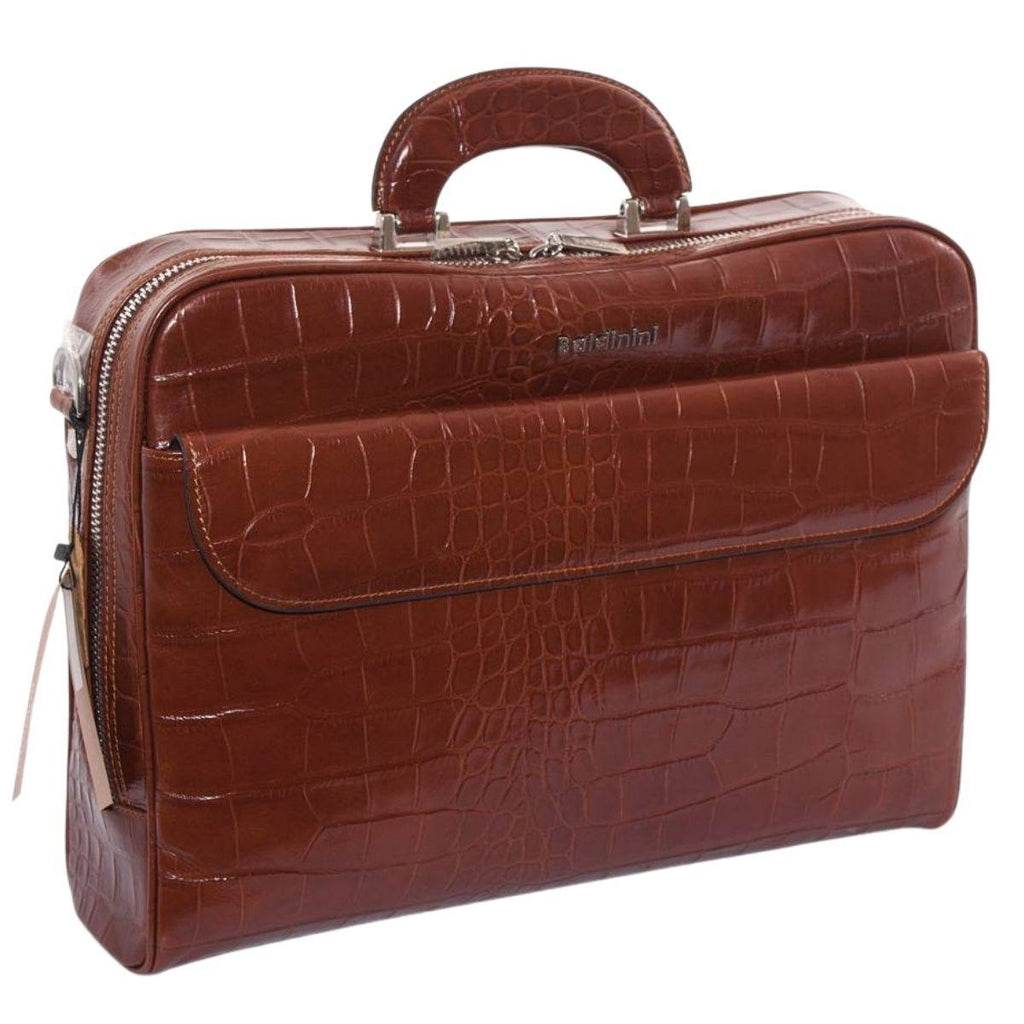 Cartella in pelle stampa cocco color cognac, 40x12H30 cm