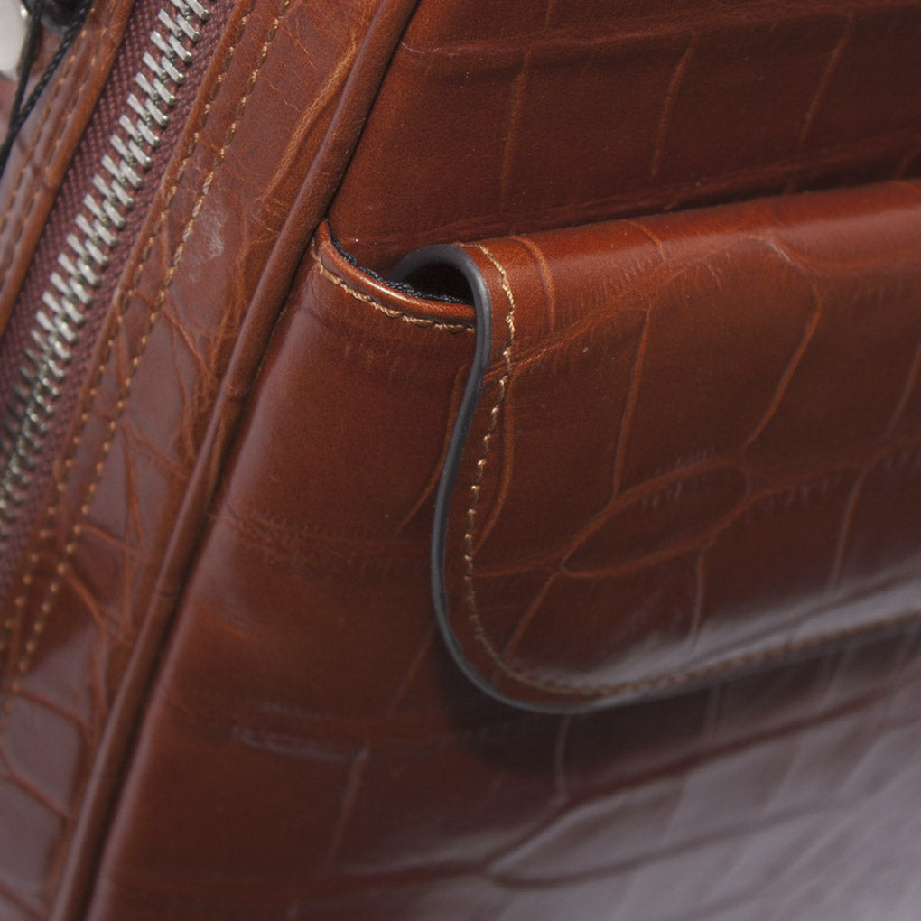 Cartella in pelle stampa cocco color cognac, 40x12H30 cm