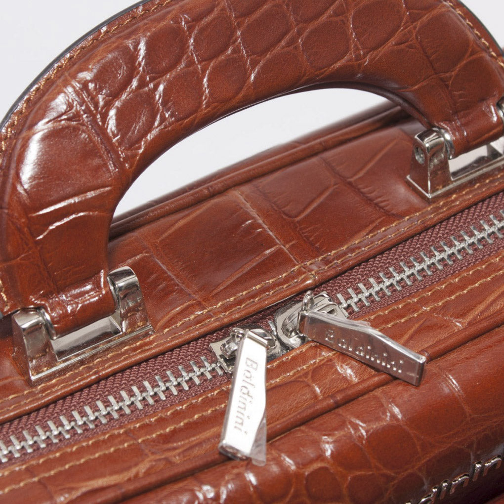 Cartella in pelle stampa cocco color cognac, 40x12H30 cm