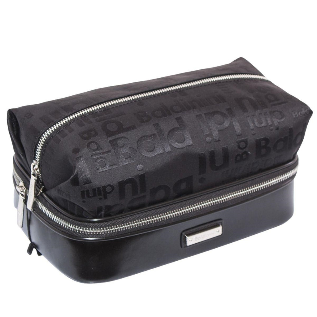 Beautycase in pelle e tessuto nero, 28x18H12 cm
