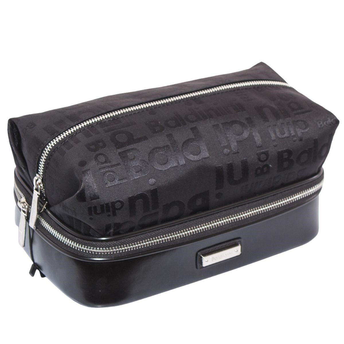 Beautycase in pelle e tessuto nero, 28x18H12 cm