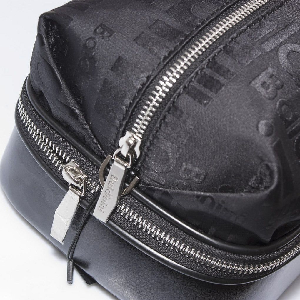 Beautycase in pelle e tessuto nero, 28x18H12 cm