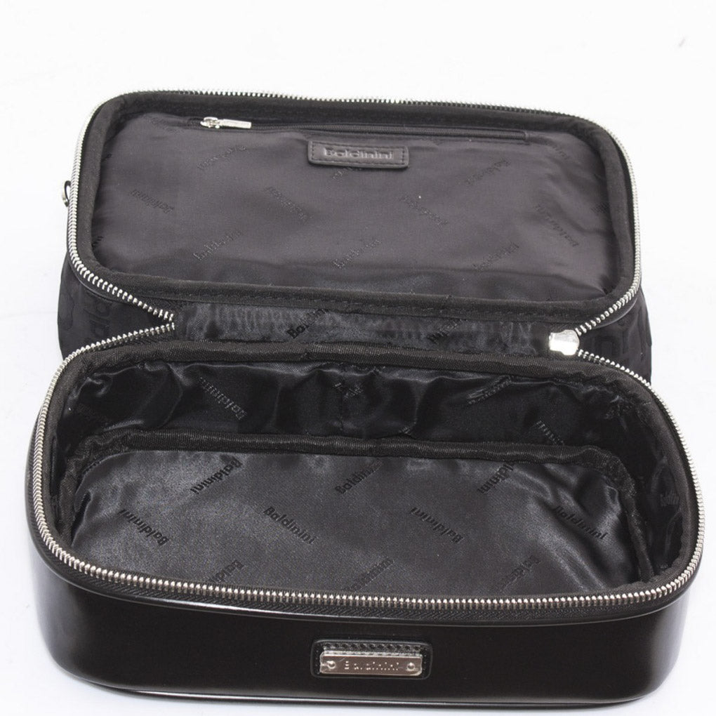 Beautycase in pelle e tessuto nero, 28x18H12 cm