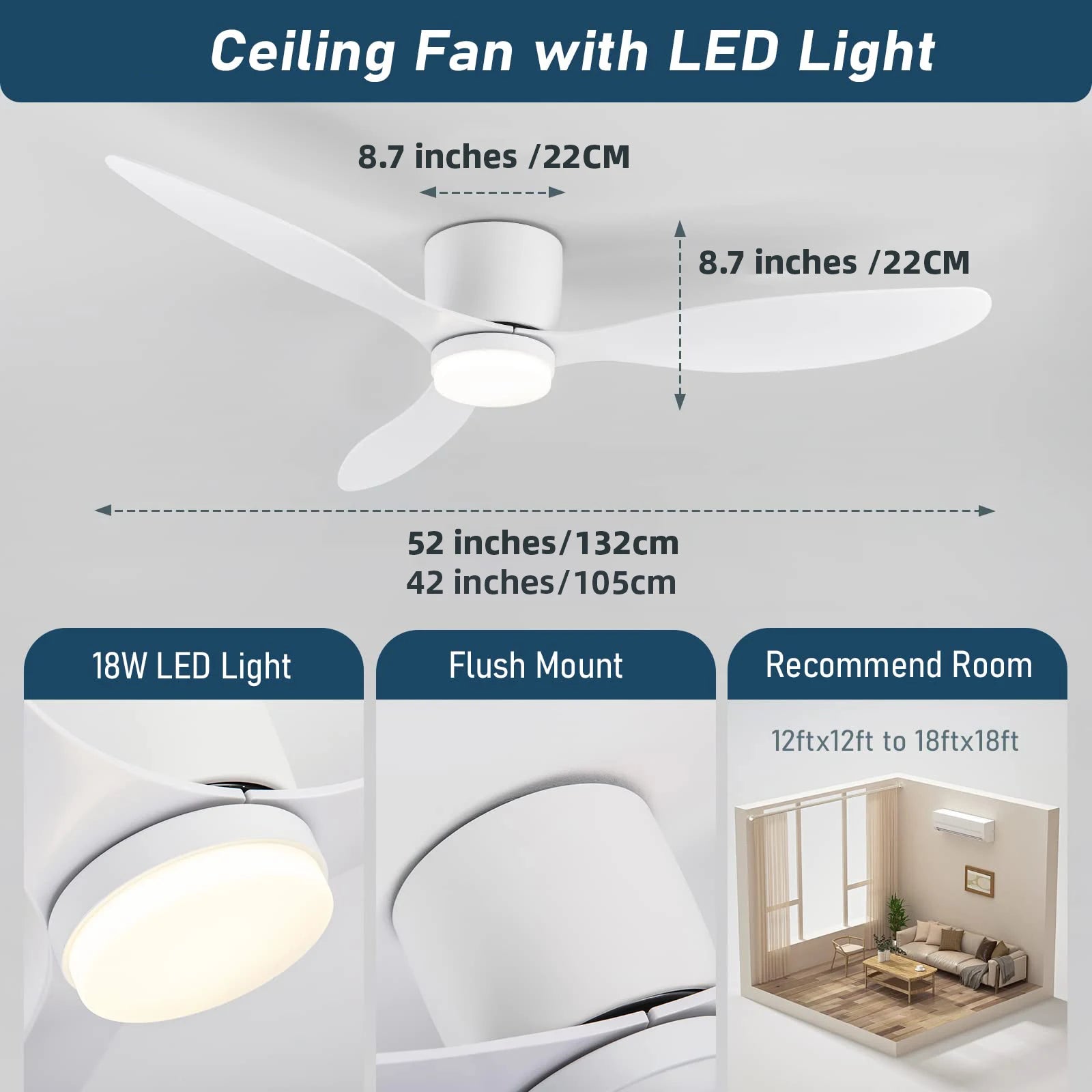 Ventilatore da soffitto a basso profilo 42 o 52 pollici con luce – dettaglio 5