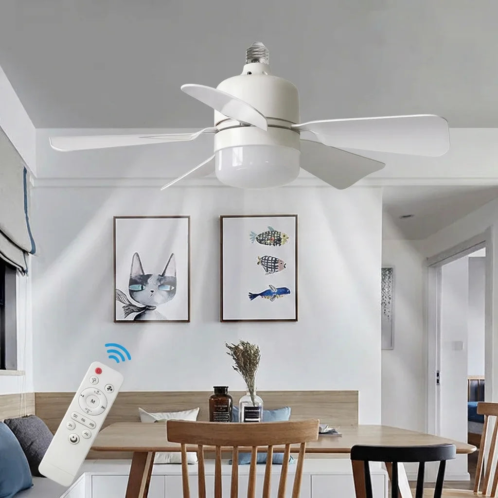 Ventilatore da Soffitto con Luce 30W, Telecomando e Dimmer, Moderna Lampada LED con Base E27, Adatto per