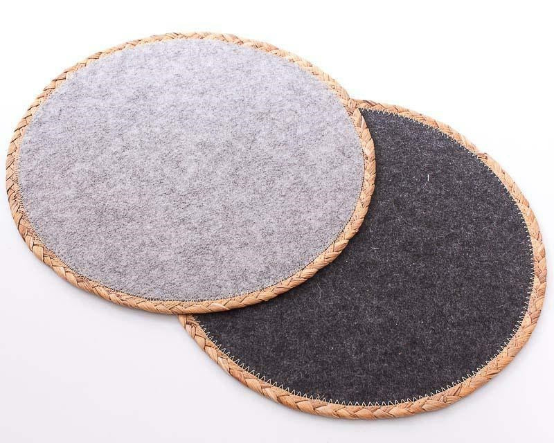 Sottopiatto in panno nero e naturale, Ø35 cm, set di 4 (kit da 3)