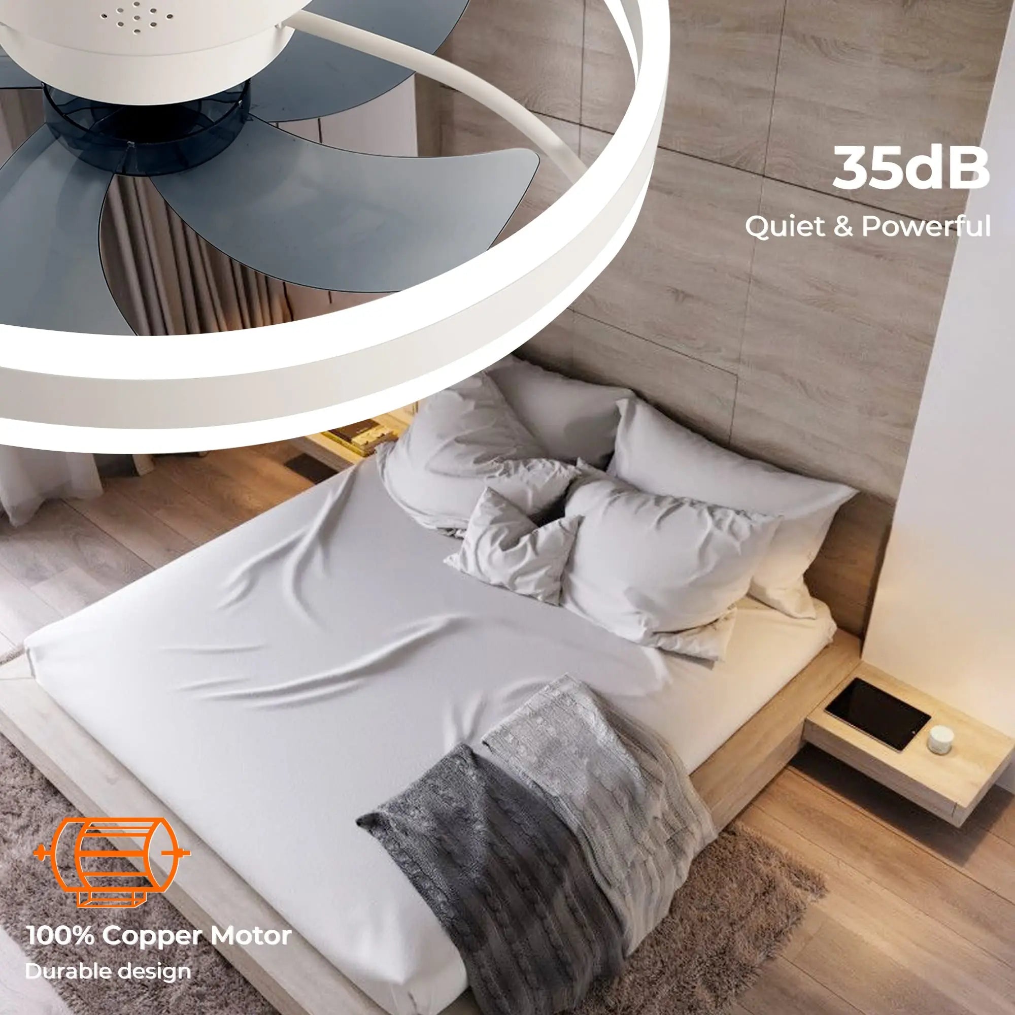 Ventilatore da soffitto decorativo con lampada LED e telecomando – dettaglio 4
