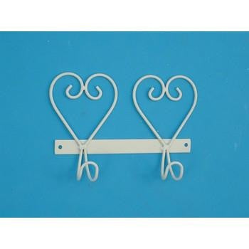 Appendino 2 posti con cuori in ferro crema (kit da 3)
