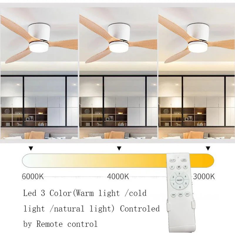 Ventilatori da soffitto da 42 pollici da 52 pollici con luci Ventilatori a motore CC a 3 colori a 6 velocità – foto 3