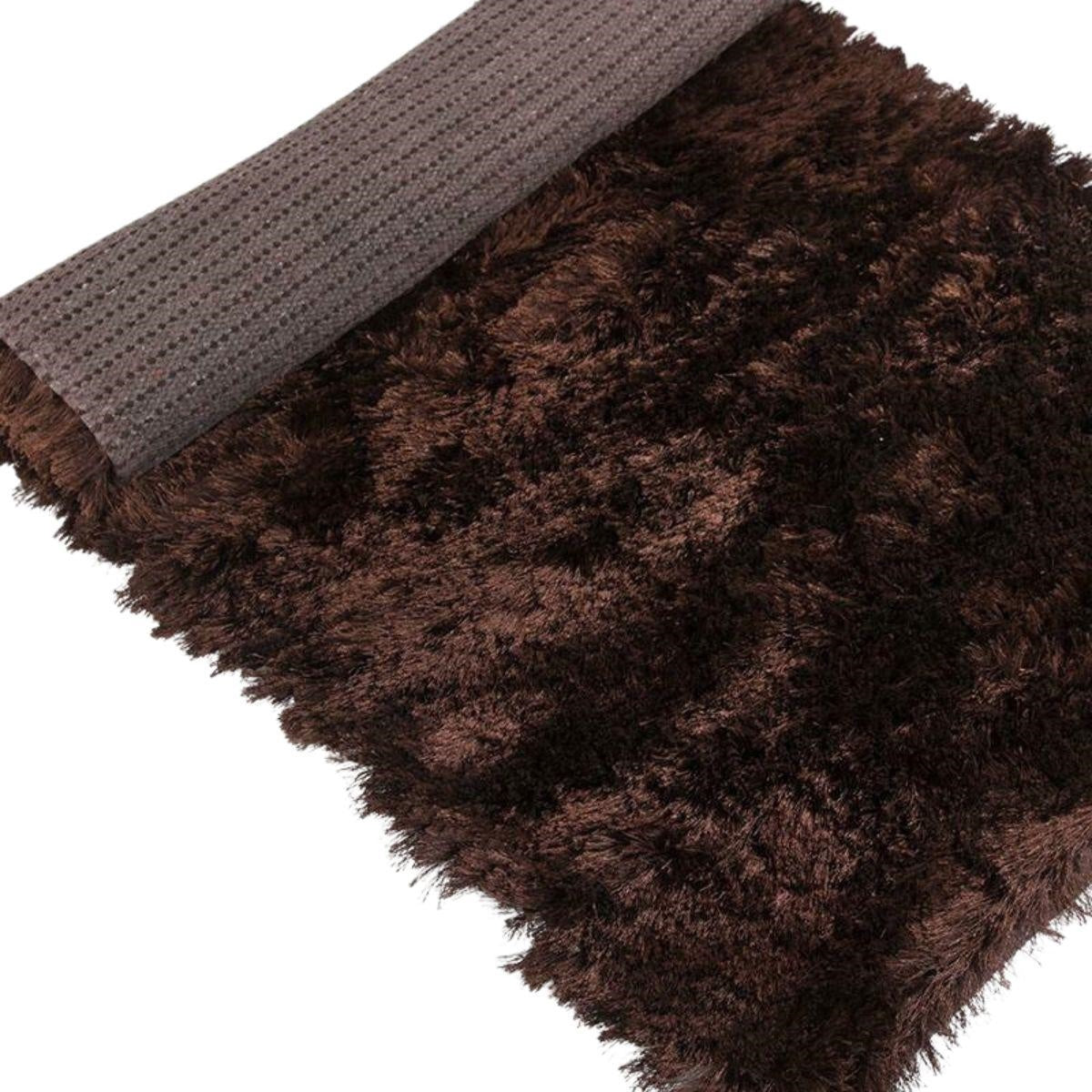 Tappeto in viscosa marrone a pelo lungo, 75x180 cm