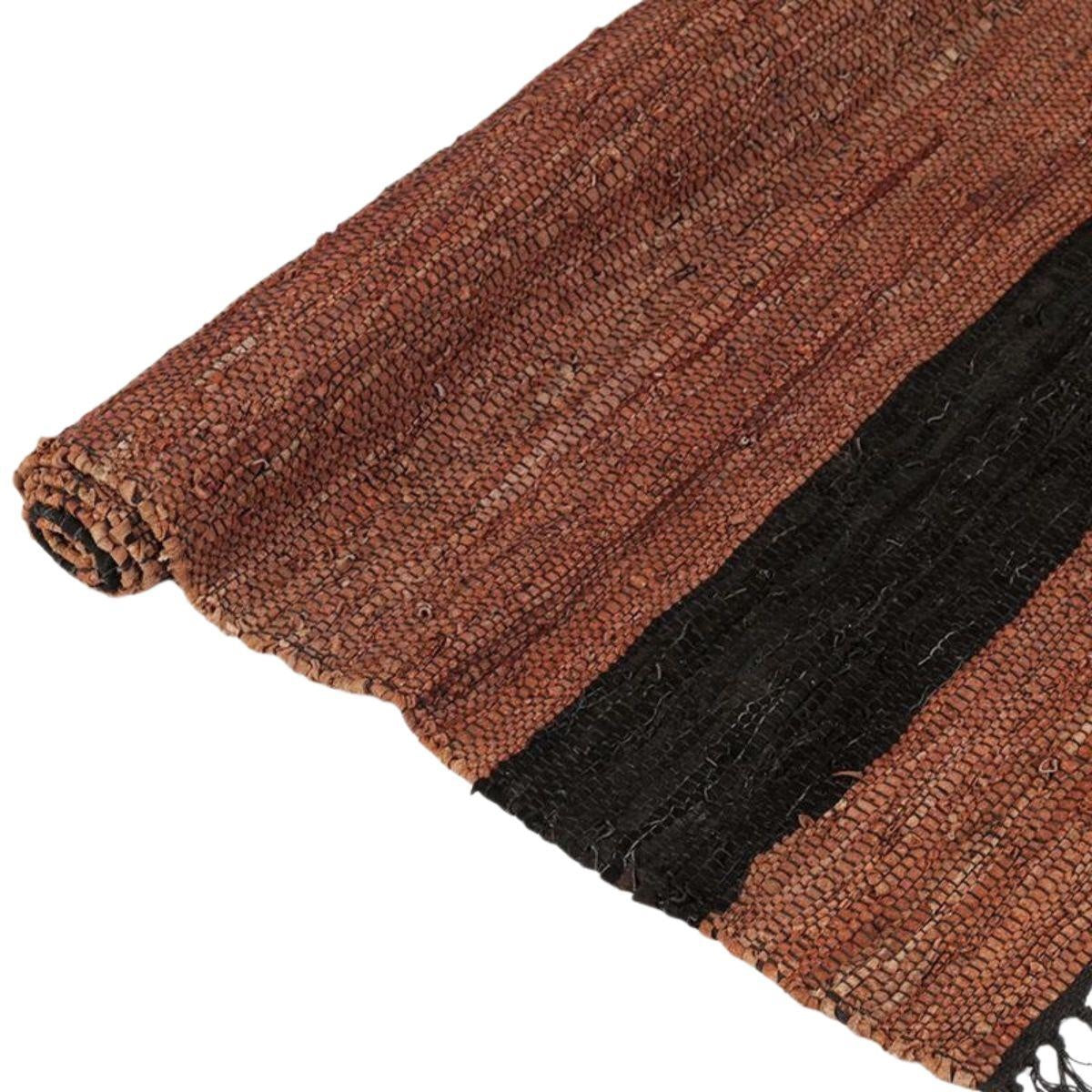 Tappeto in cotone e pelle, 75x150 cm
