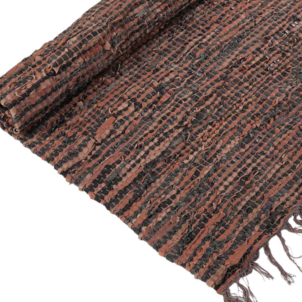 Tappeto in cotone e pelle, 75x150 cm