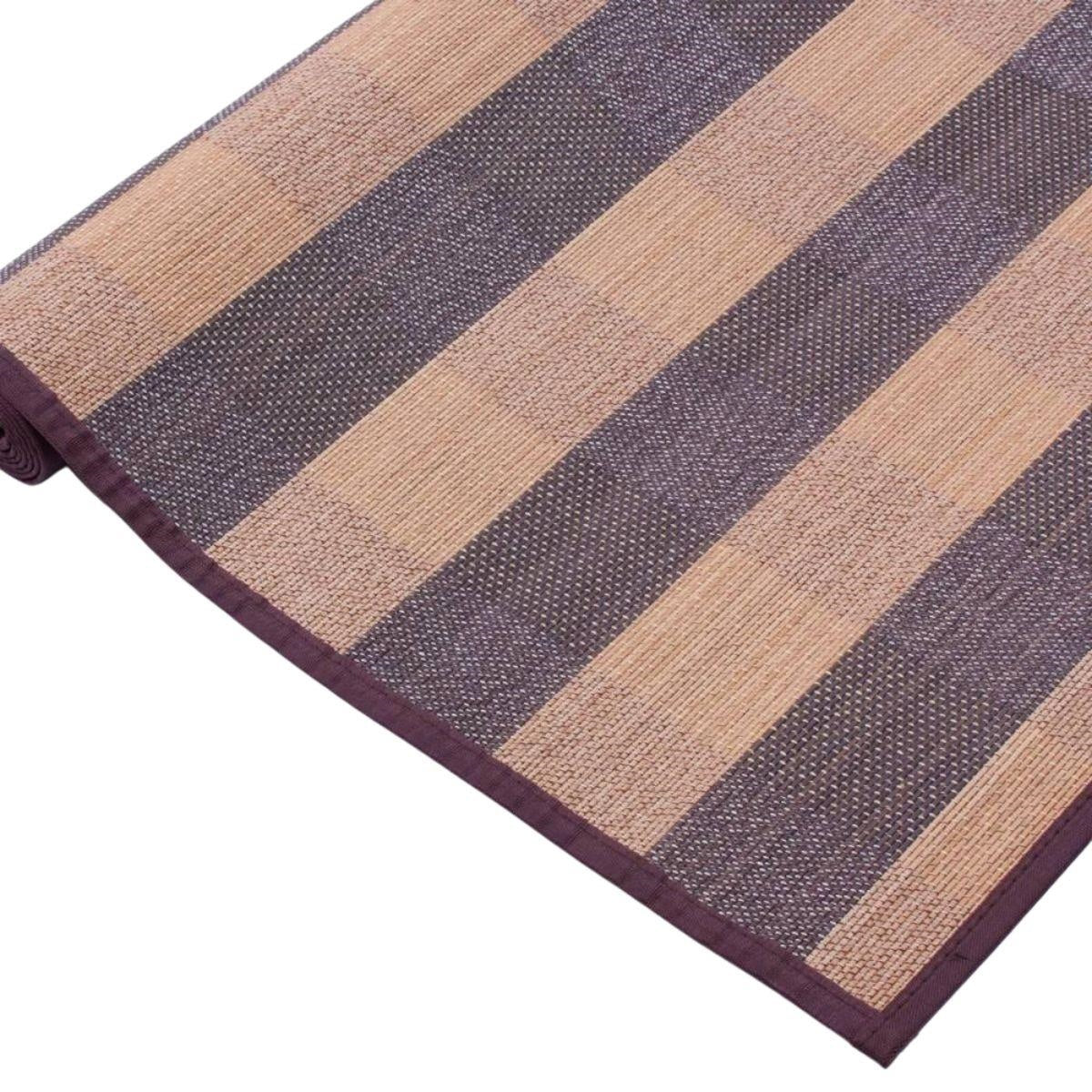 Tappeto in bambù a righe marrone e naturale, 150x210 cm