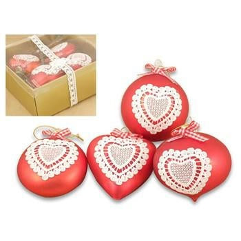 Palle natalizie da appendere rosse con ricami, 4 assortite (kit da 3)