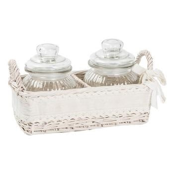 Due barattoli con cesto in vimini bianco (kit da 3)