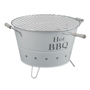 Barbecue a carbonella in latta bianca