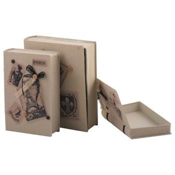 Scatola a forma di libro in tessuto beige