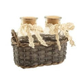 Bottigliette in vetro con cesto in vimini marrone, 17x8,5xH7/10,5 cm (kit da 5)