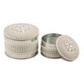 Scatola tonda in latta con tessuto a pois (kit da 3)