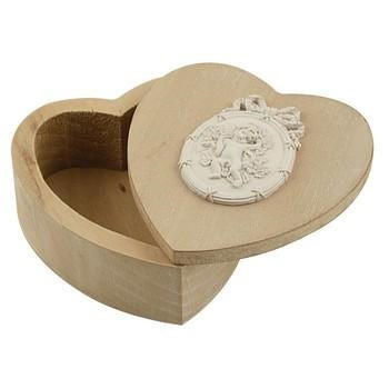 Scatola a cuore in legno marrone con cameo angelo (kit da 10)