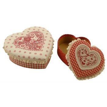 Scatola cuore tess rosso, Ø19,5x7 cm