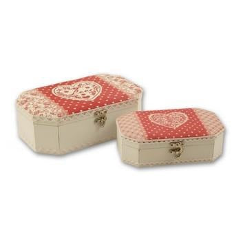 Scatola legno bia tessuto rosso, 24x14,5x8,5 cm
