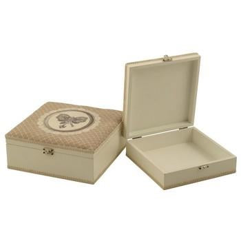Scatola rettangolare bianca rivestita in tessuto beige