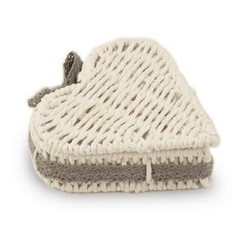 Scatola a cuore in corda e carta bianca con fiocco grigio, 14,5x14,5H5 cm (kit da 10)