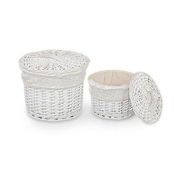 Scatola tonda in vimini bianco