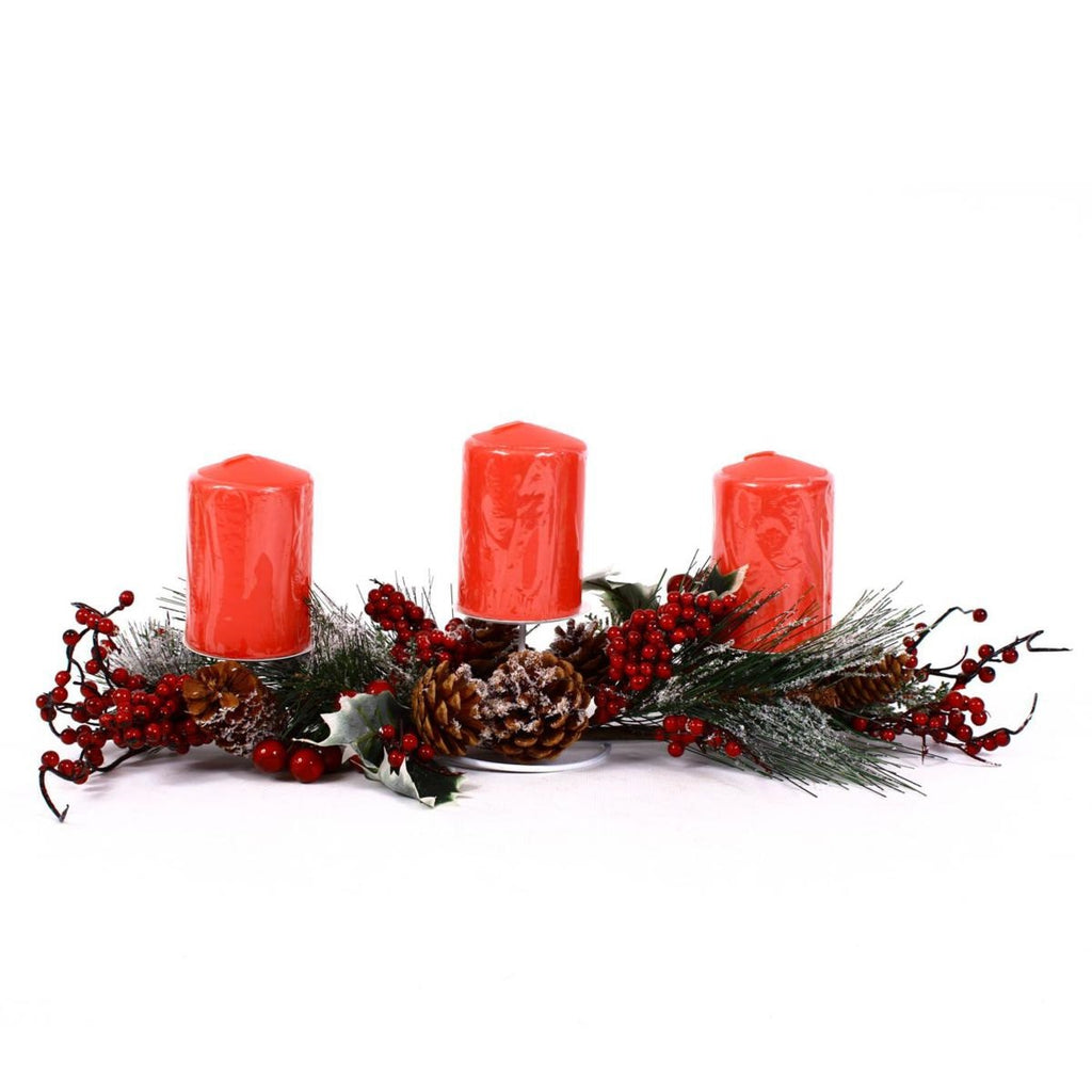 Porta candele centrotavola 3 posti con 3 candele rosse incluse, 50x20xH9 cm