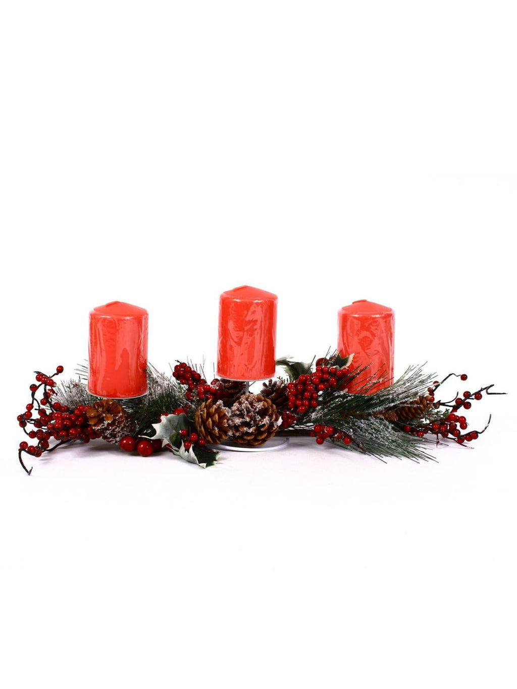 Porta candele centrotavola 3 posti con 3 candele rosse incluse, 50x20x9 cm